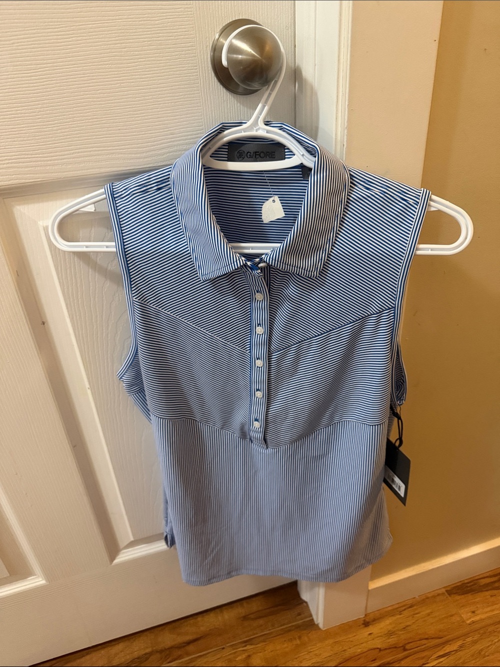 G/FORE Sleeveless Polo Tank in Light Blue and White Stripe